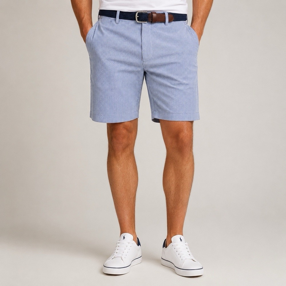 RLX‎ Ralph Lauren Golf Shorts 42 Blue Seersucker Stripe Classic Fit Stretch NWT
